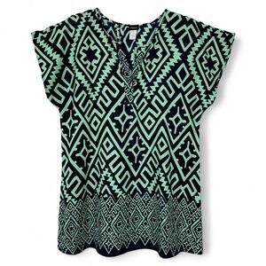 Aggie Tunic Top Womens Size L Mint Green Navy Blue‎